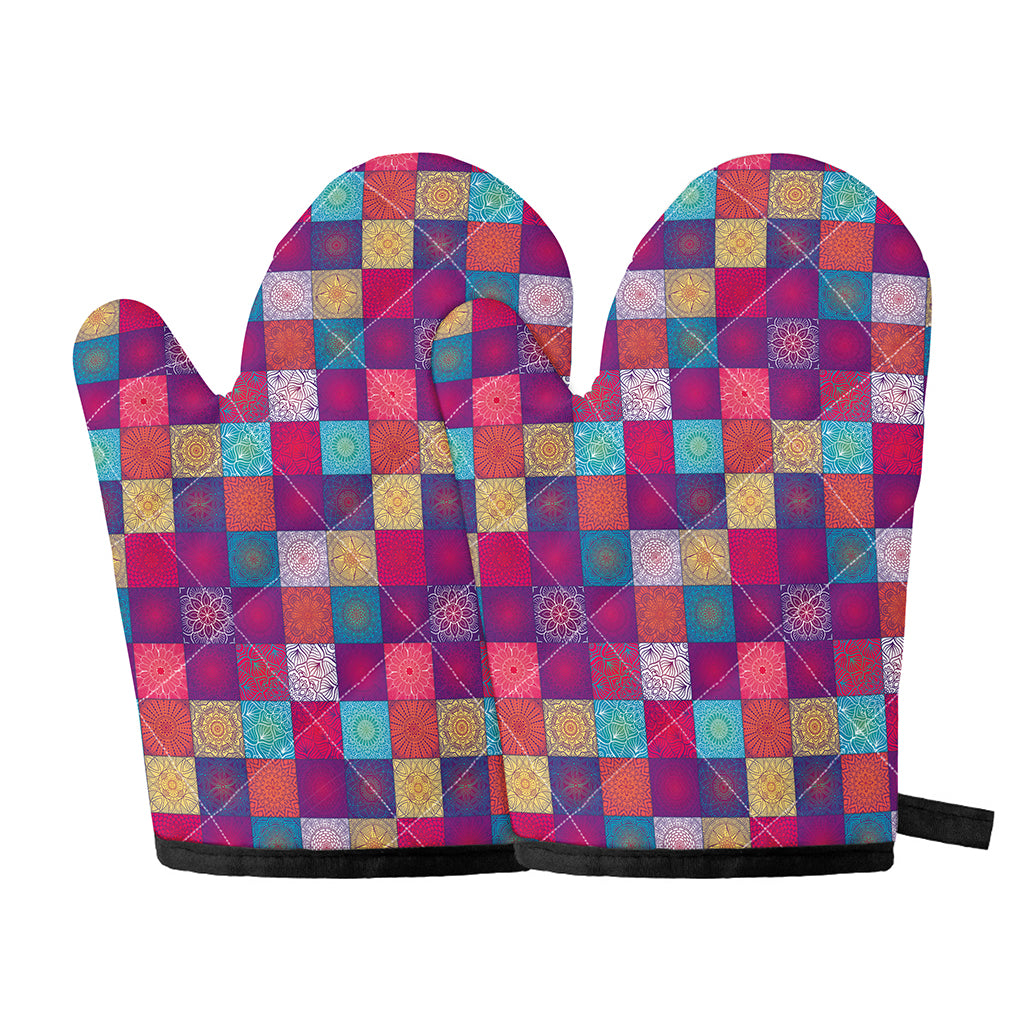 Boho Mandala Patchwork Pattern Print Oven Mitts