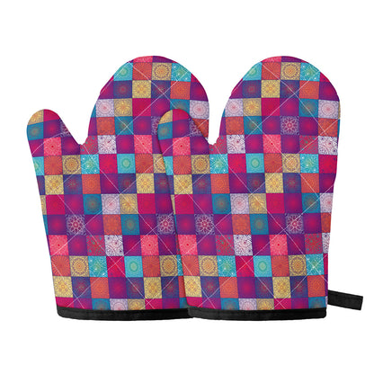 Boho Mandala Patchwork Pattern Print Oven Mitts
