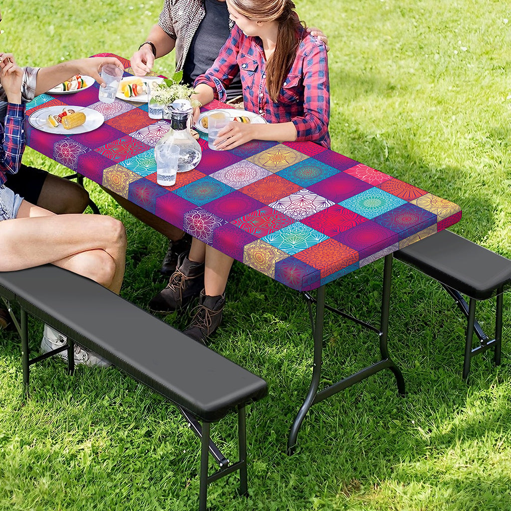 Boho Mandala Patchwork Pattern Print Picnic Table Cover