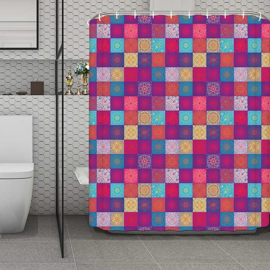 Boho Mandala Patchwork Pattern Print Polyester Shower Curtain