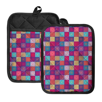 Boho Mandala Patchwork Pattern Print Pot Holders With Pocket