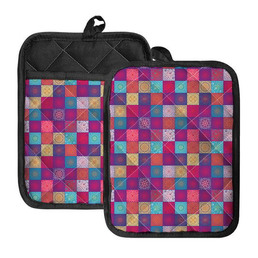 Boho Mandala Patchwork Pattern Print Pot Holders With Pocket