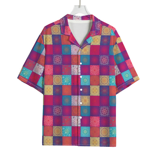 Boho Mandala Patchwork Pattern Print Rayon Hawaiian Shirt