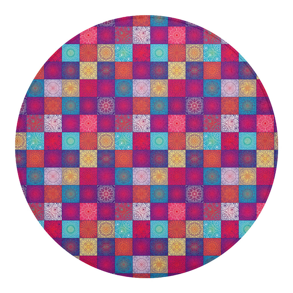 Boho Mandala Patchwork Pattern Print Round Blanket