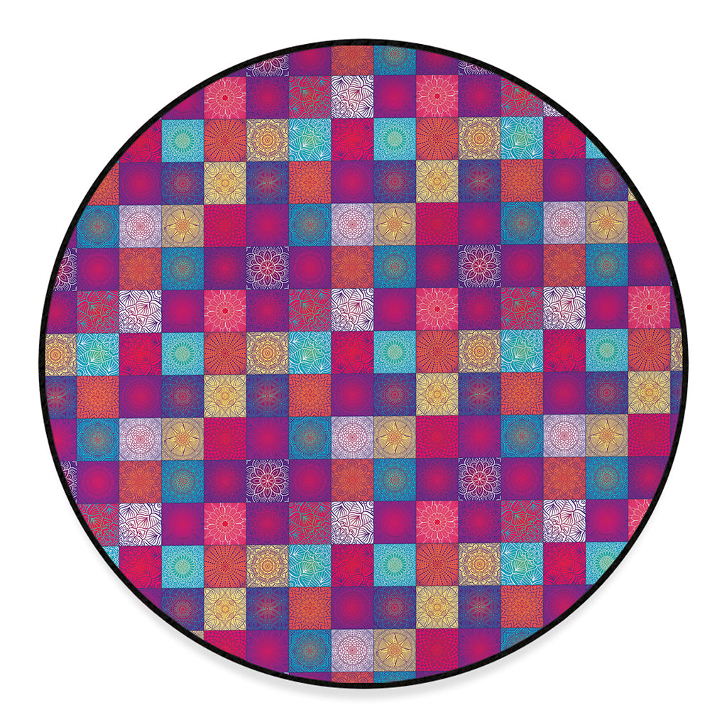 Boho Mandala Patchwork Pattern Print Round Floor Mat