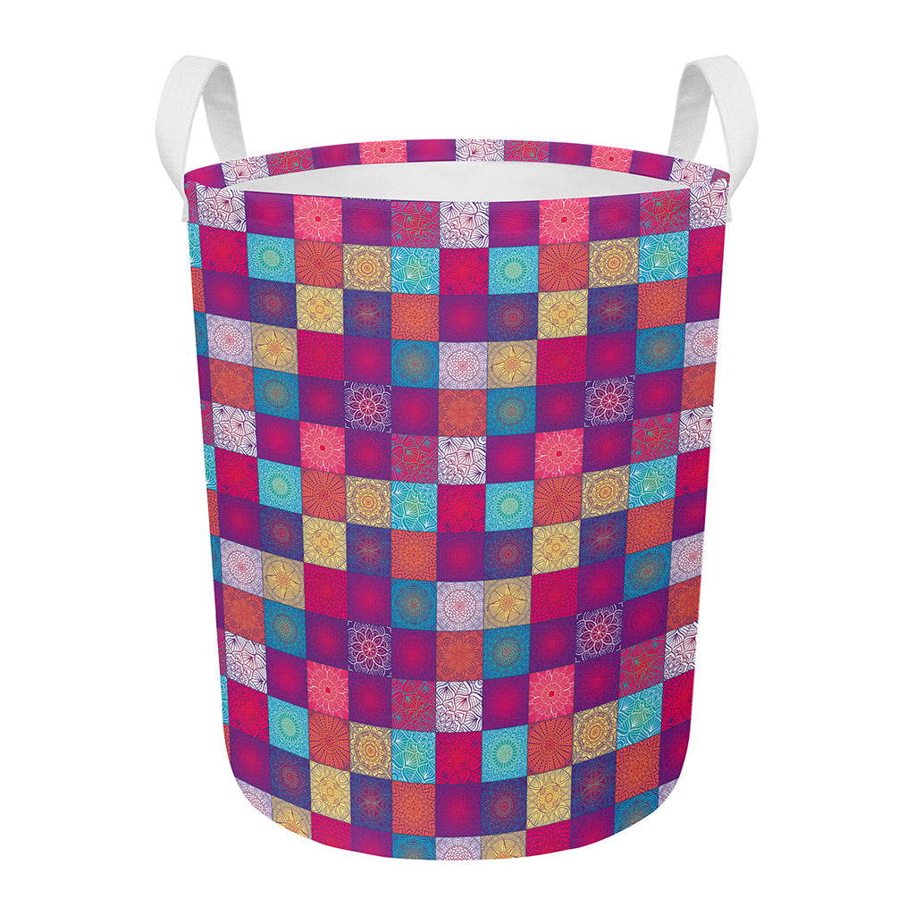 Boho Mandala Patchwork Pattern Print Round Laundry Basket