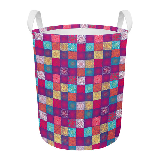 Boho Mandala Patchwork Pattern Print Round Laundry Basket