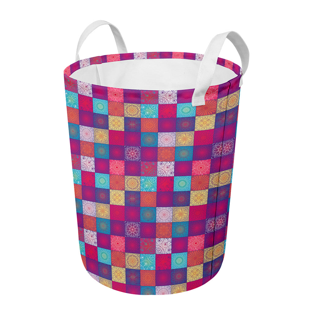 Boho Mandala Patchwork Pattern Print Round Laundry Basket