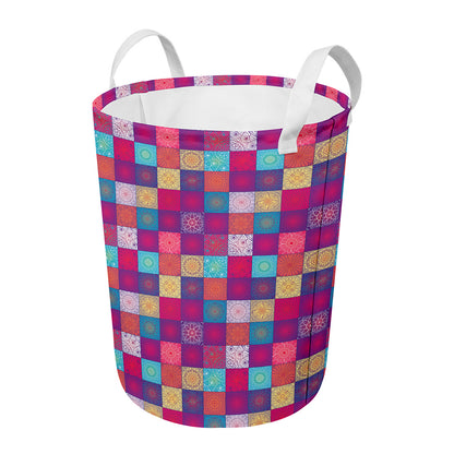 Boho Mandala Patchwork Pattern Print Round Laundry Basket
