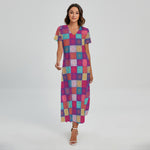 Boho Mandala Patchwork Pattern Print Short Sleeve Maxi Dress