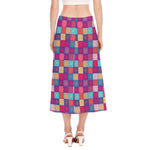 Boho Mandala Patchwork Pattern Print Side Slit Midi Skirt