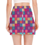 Boho Mandala Patchwork Pattern Print Side Slit Mini Skirt