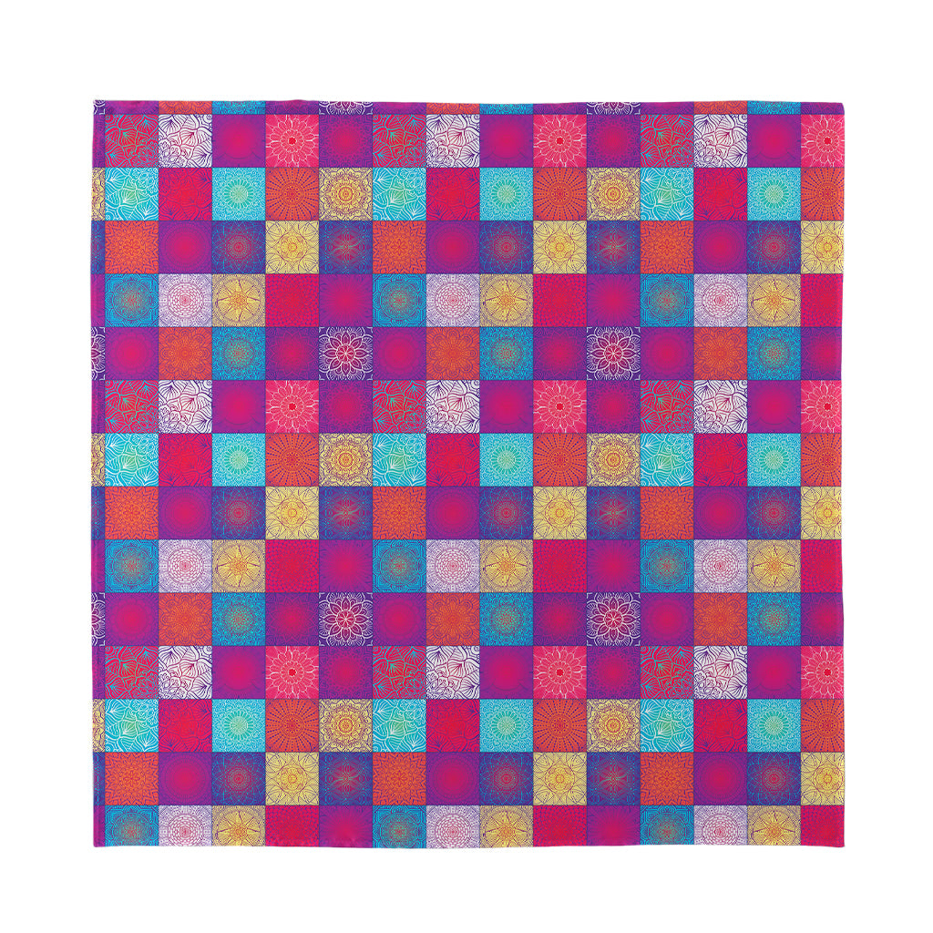 Boho Mandala Patchwork Pattern Print Silk Bandana
