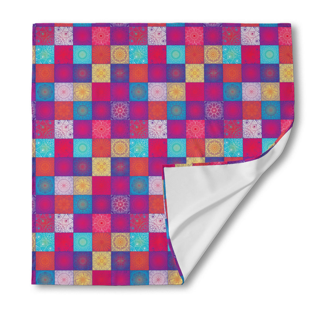 Boho Mandala Patchwork Pattern Print Silk Bandana