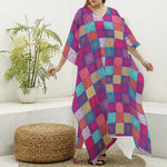 Boho Mandala Patchwork Pattern Print Silk V-Neck Kaftan Dress