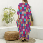 Boho Mandala Patchwork Pattern Print Silk V-Neck Kaftan Dress