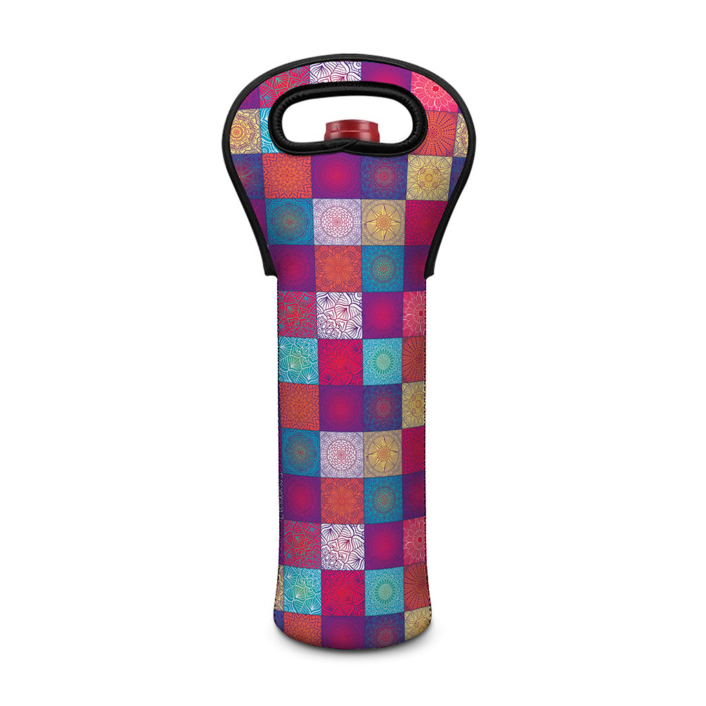 Boho Mandala Patchwork Pattern Print Single Neoprene Wine Tote