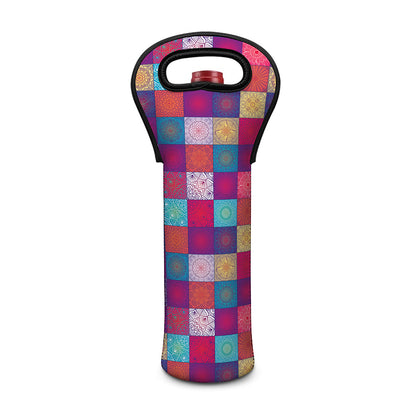 Boho Mandala Patchwork Pattern Print Single Neoprene Wine Tote