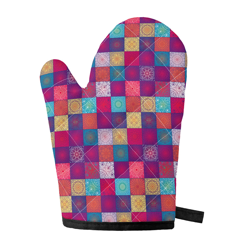 Boho Mandala Patchwork Pattern Print Single Oven Mitt