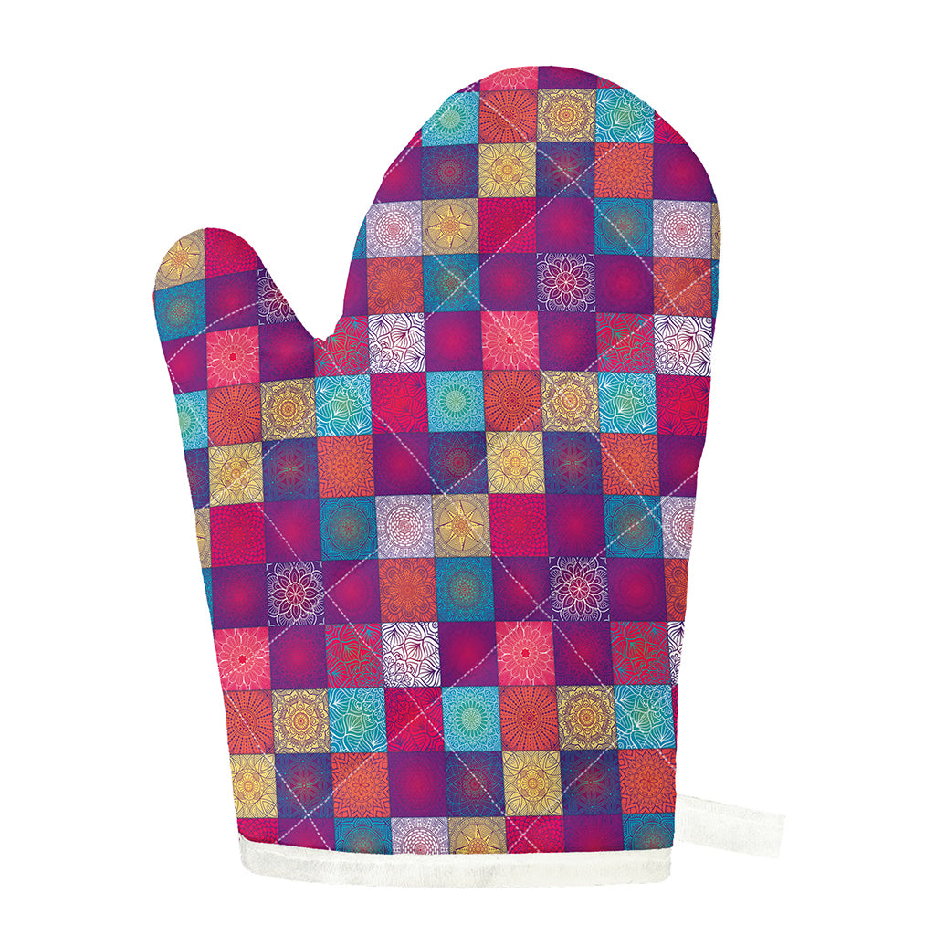 Boho Mandala Patchwork Pattern Print Single Oven Mitt