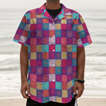 Boho Mandala Patchwork Pattern Print Textured Short Sleeve Shirt