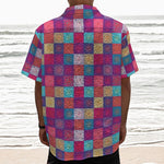 Boho Mandala Patchwork Pattern Print Textured Short Sleeve Shirt