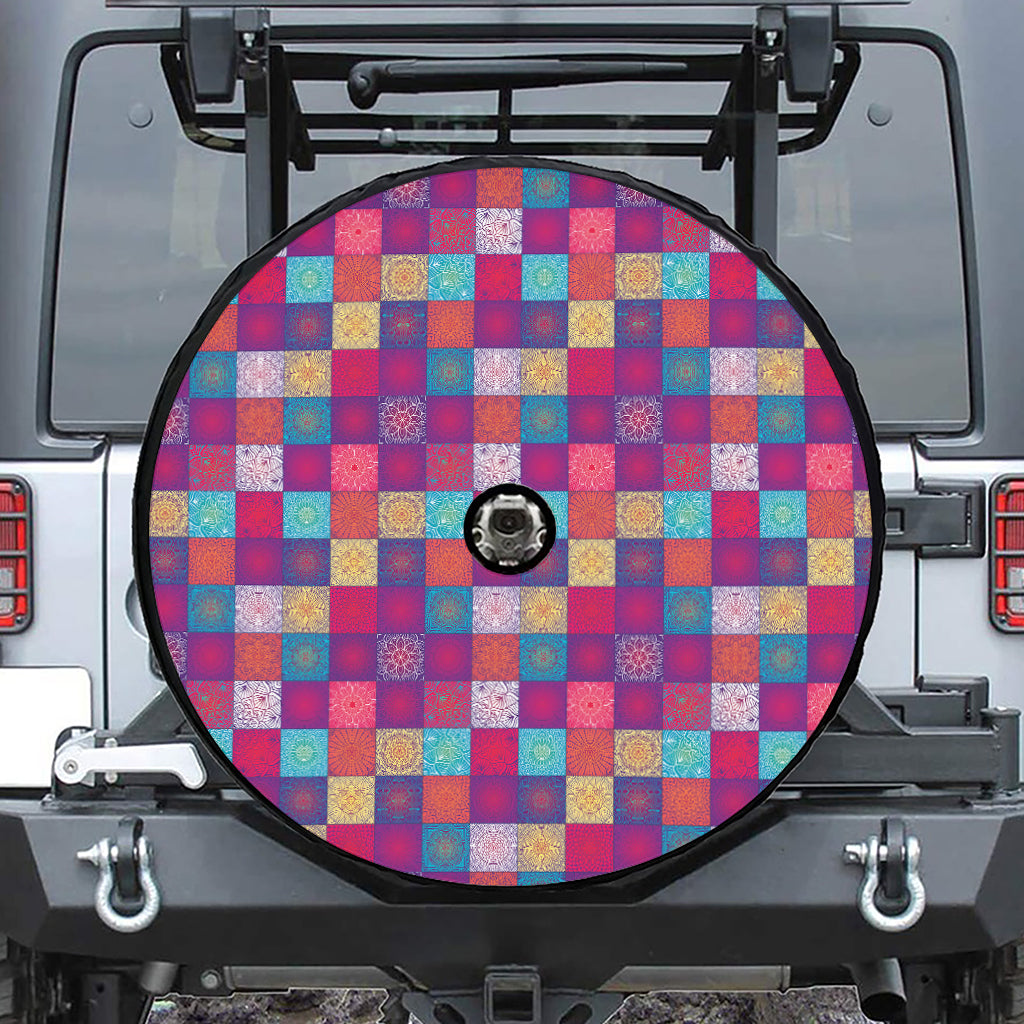 Boho Mandala Patchwork Pattern Print Tire Cover With Camera Hole