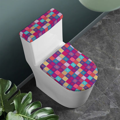 Boho Mandala Patchwork Pattern Print Toilet Lid And Tank Cover Set