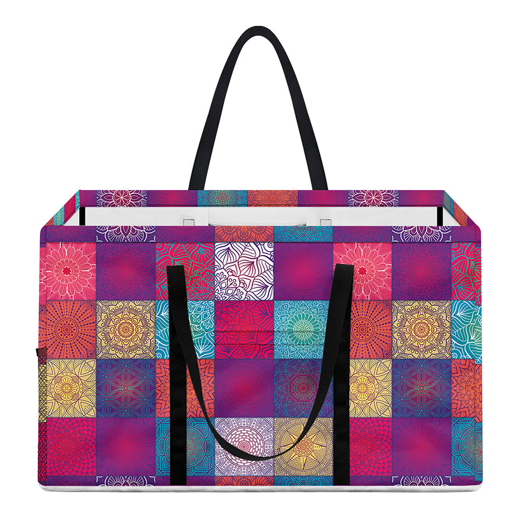 Boho Mandala Patchwork Pattern Print Utility Tote Bag