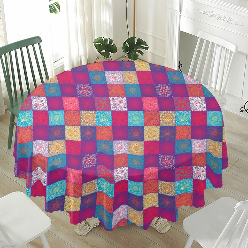 Boho Mandala Patchwork Pattern Print Waterproof Round Tablecloth