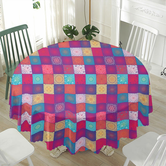 Boho Mandala Patchwork Pattern Print Waterproof Round Tablecloth