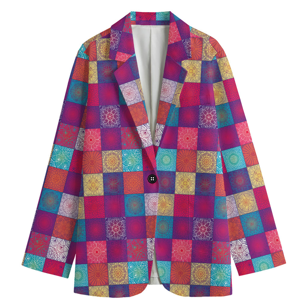 Boho Mandala Patchwork Pattern Print Women's Blazer