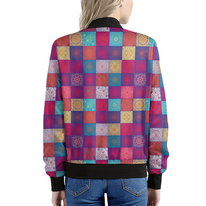 Boho Mandala Patchwork Pattern Print Women's Bomber Jacket