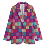 Boho Mandala Patchwork Pattern Print Women's Cotton Blazer