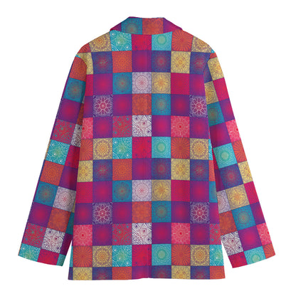 Boho Mandala Patchwork Pattern Print Women's Cotton Blazer