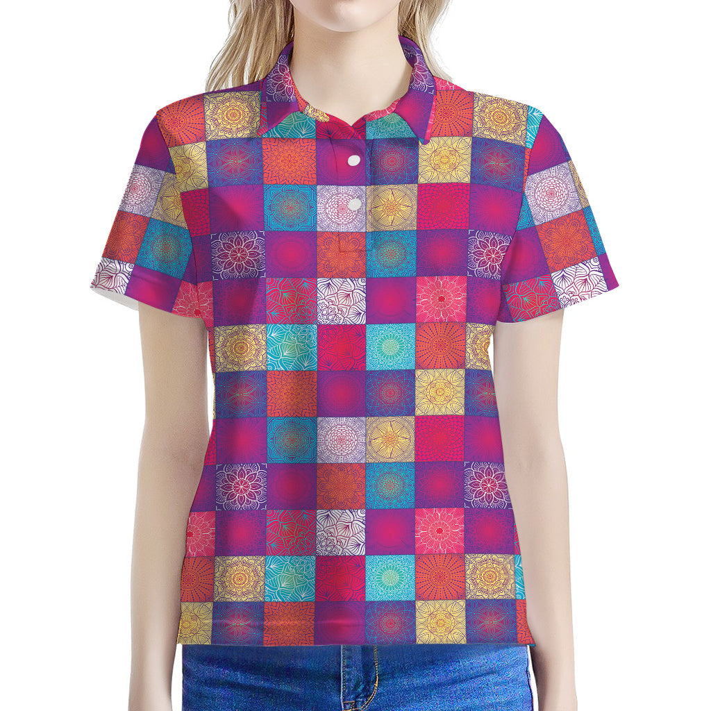 Boho Mandala Patchwork Pattern Print Women's Polo Shirt