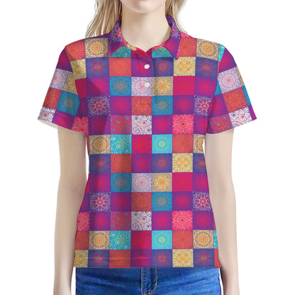Boho Mandala Patchwork Pattern Print Women's Polo Shirt