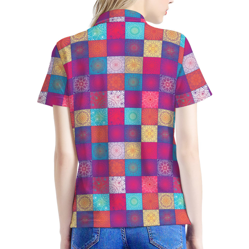 Boho Mandala Patchwork Pattern Print Women's Polo Shirt