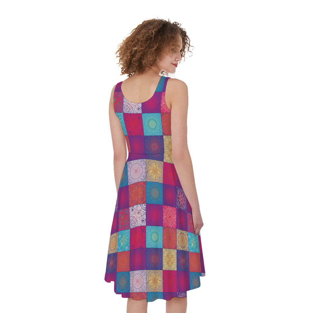 Boho Mandala Patchwork Pattern Print Women's Sleeveless Dress