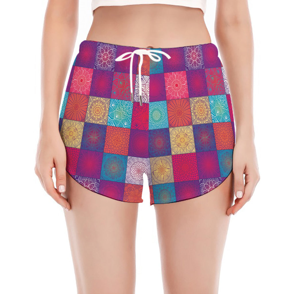Boho Mandala Patchwork Pattern Print Women's Split Running Shorts