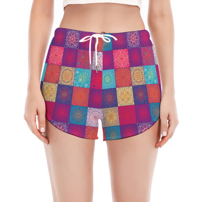 Boho Mandala Patchwork Pattern Print Women's Split Running Shorts