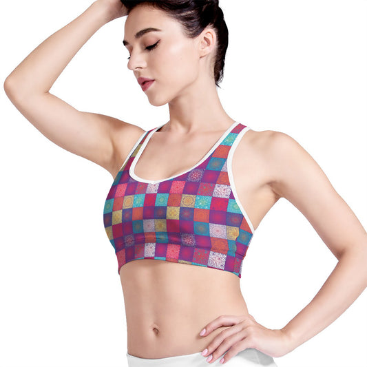 Boho Mandala Patchwork Pattern Print Women's Sports Bra
