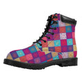 Boho Mandala Patchwork Pattern Print Padded Collar Lace Up Boots
