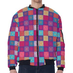 Boho Mandala Patchwork Pattern Print Zip Sleeve Bomber Jacket