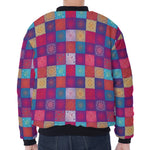 Boho Mandala Patchwork Pattern Print Zip Sleeve Bomber Jacket