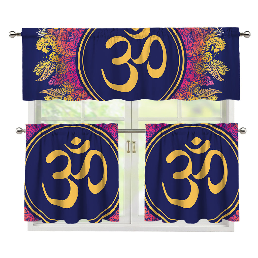 Boho Om Mandala Print 3 Piece Kitchen Curtains