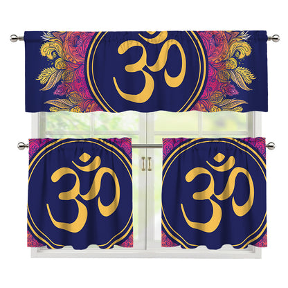 Boho Om Mandala Print 3 Piece Kitchen Curtains