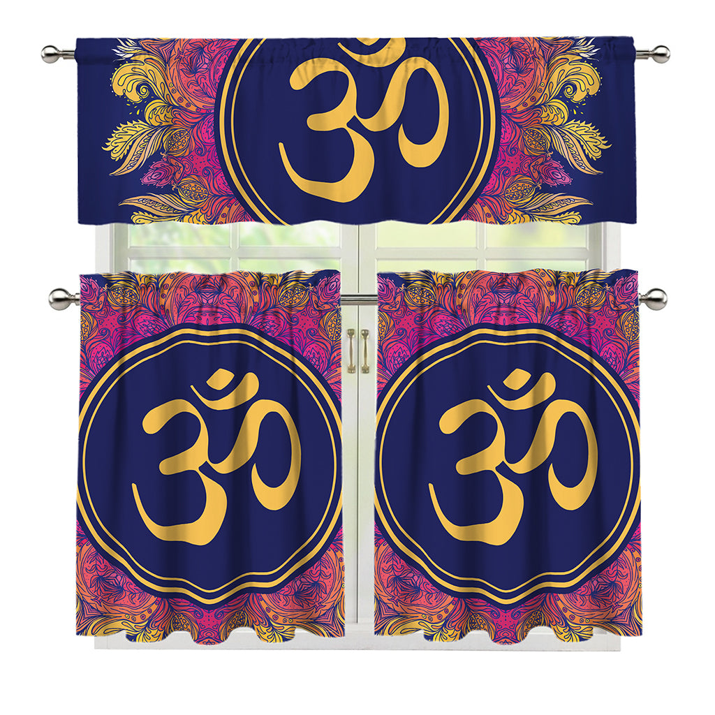 Boho Om Mandala Print 3 Piece Kitchen Curtains