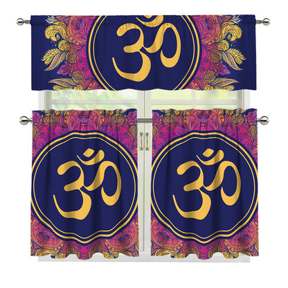 Boho Om Mandala Print 3 Piece Kitchen Curtains