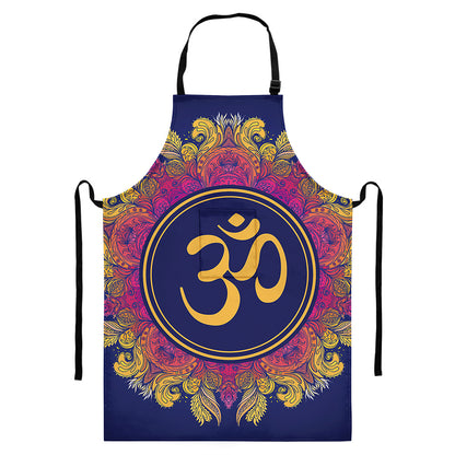 Boho Om Mandala Print Bib Apron With Pocket